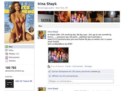 Irina Shayk sur Facebook
