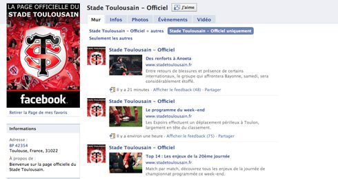La page Facebook du Stade Toulousain
