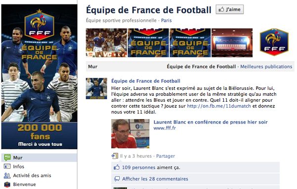Page Facebook des bleus de Benzema