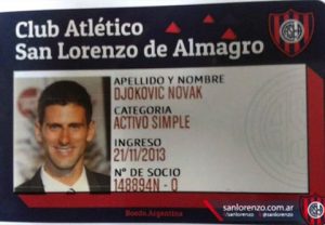 Novak Djokovic est lui socios de San Lorenzo.