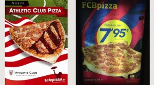 Des pizzas façonnées aux emblèmes de l'Atletico Madrid et du FC Barcelone.