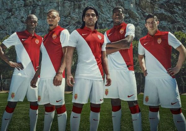 Abidal, Kurzawa, Falcao, Kondogbia et James Rodriguez présentent le nouveau maillot domicile de l'AS Monaco, saison 2014-2015 -@Icon Sport