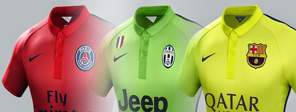 Seule change la couleur entre les maillots third du PSG, de la Juventus ou du FC Barcelone ici à l'image.