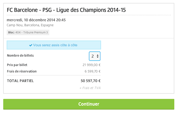 Sur Viagogo se vendent deux billets pour FC Barcelone - PSG à plus de 50.000 euros ! - @DR