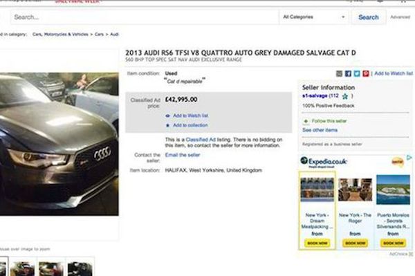 Les reste de l'Audi RS6 du Spice Boy sont à vendre sur Ebay.