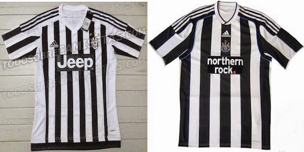 Le futur maillot de la Juventus Turin (à gauche) ressemble de très près à celui anciennement porté par le club anglais e Newcastle. - @Marketing Deportivo