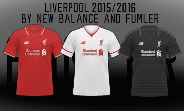 Les trois maillots de Liverpool pour l'exercice 2015-2016.