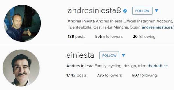 Sur Instagram il n'y a pas de place pour deux Andres Iniesta. 