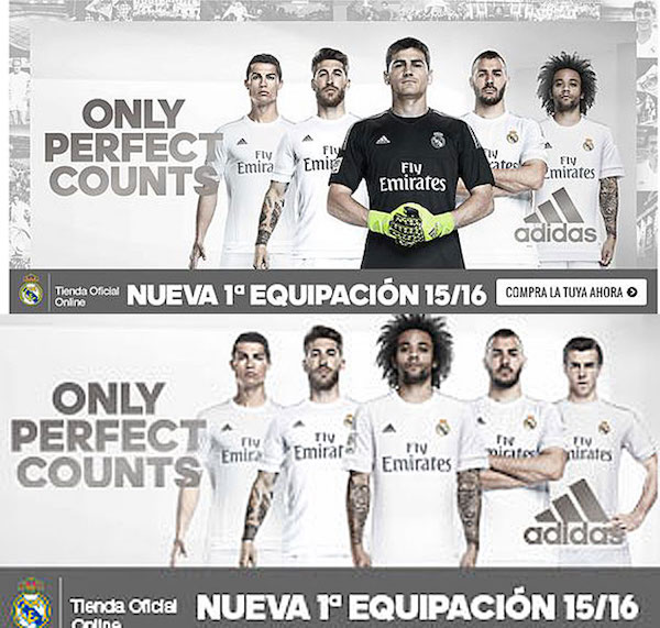 Avant et après, la communication du Real pour la promo de ses nouveaux maillots. - @Marca
