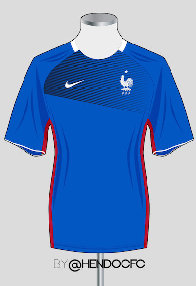 Concept maillot de la tenue domicile de l'équipe de France à l'Euro 2016. D'après les premiers éléments connus, c'est à cela qu'il pourrait ressembler. - @HendocCFC