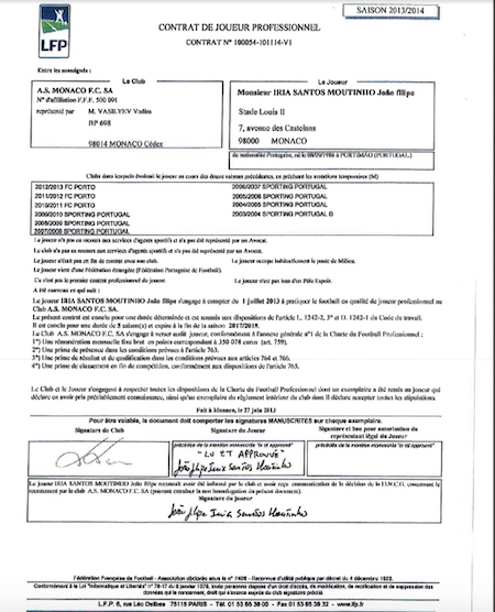Extrait du contrat de travail de João Moutinho à l'AS Monaco. - @WikiLeaks