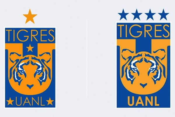 L'ancien à gauche et le nouveau logo des Tigres de Monterrey. 
