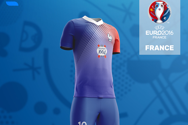 Voilà ce que pourrait être le maillot de l'équipe de France s'il était sponsorisé par le brasseur alsacien, Kronenbourg. - @ChrisHughes