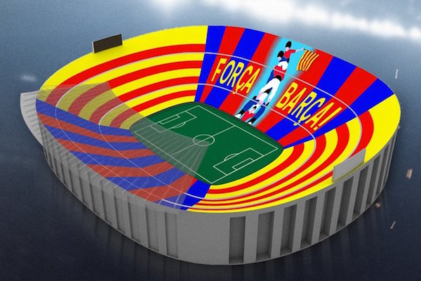 Les joueurs du FC Barcelone et du Real Madrid feront, samedi, leur entrée sur la pelouse, devant cet énorme tifo. - @Twitter