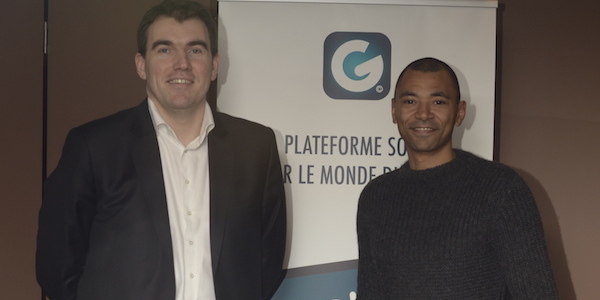 Jean Marc GILLET (fondateur GOALEO) et Edouard Cissé (ex-footballeur professionnel) à la conférence de presse de lancement de Goaleo le 16 janvier 2015 - @GOALEO/Fabien Gailledrat